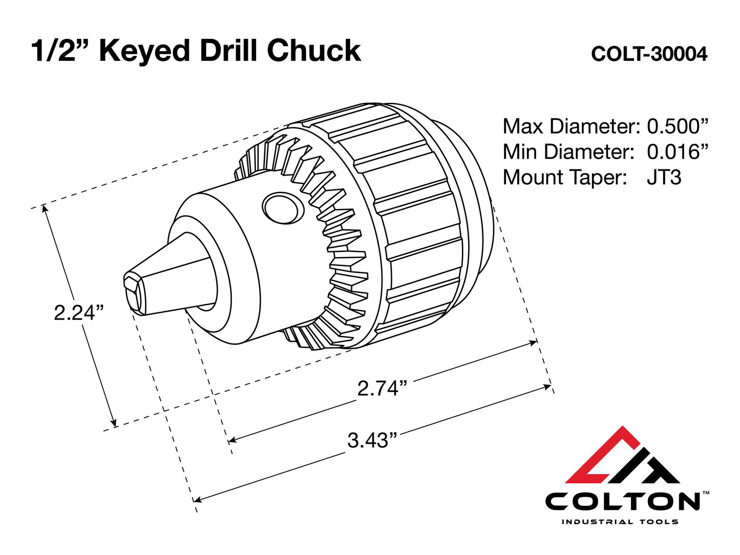Colton 1/2" Keyed Chuck Line Drawing