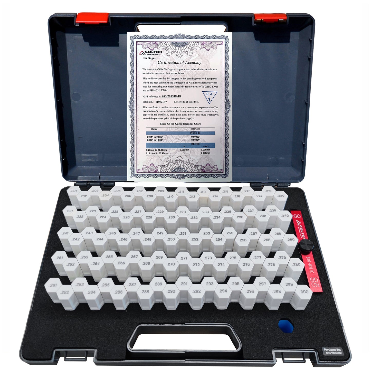 Colton Industrial Tools 46018 | 0.401" to 0.5" 100 Minus(-) Pin Gage Set with Handle - Class ZZ .0002" Accuracy