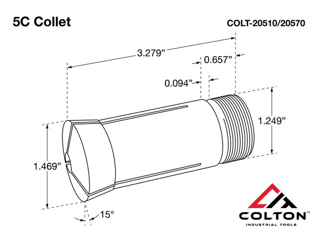 Colton Industrial Tools 20732 | 41/64" Size Hardened alloy steel 5C Round Collet