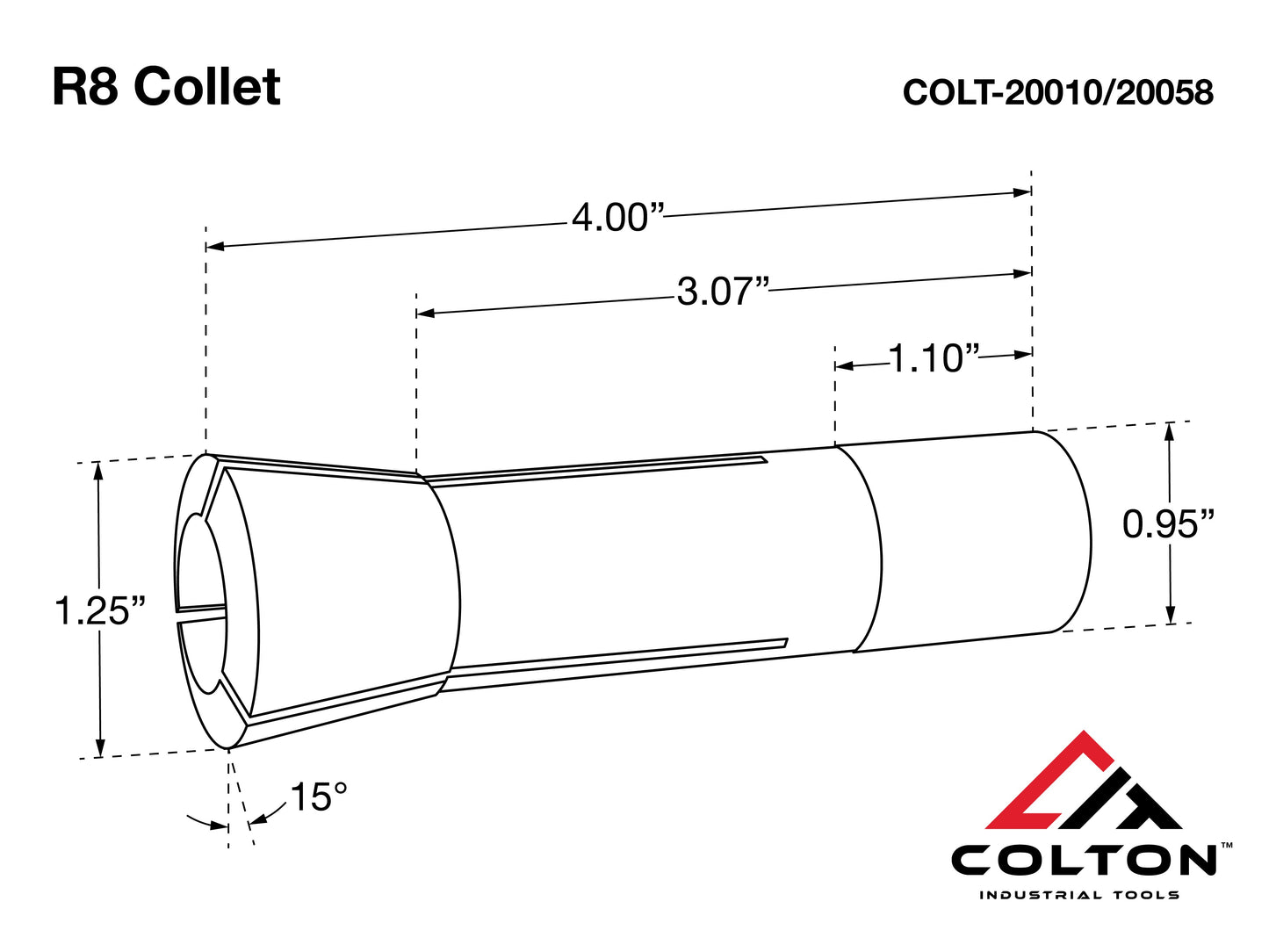 Colton Industrial Tools 20032 | 15/32" Ultra Precision R8 Round Collet, 0.0005" Accuracy