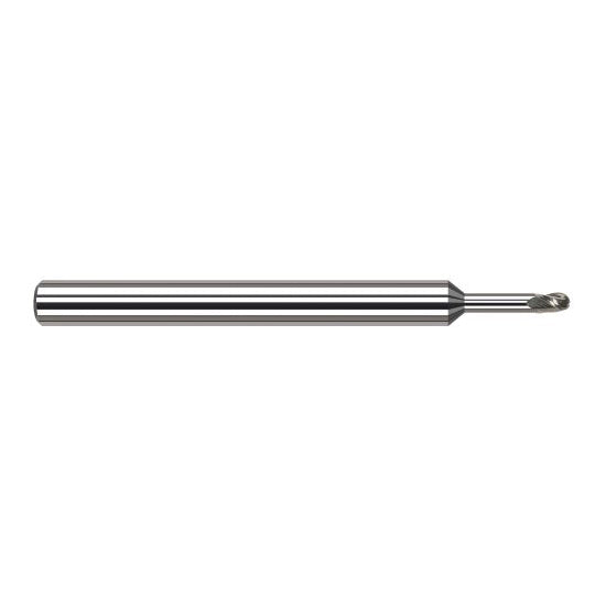 Harvey Tool 947015 | 1/64" Diameter x 1/8" Shank x 0.0220" LOC x 2-1/2" OAL 3FL Uncoated Carbide Ball End Mill