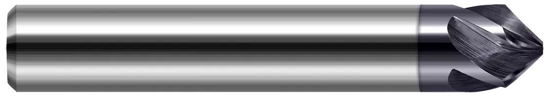 Photograph of a Harvey Tool 789008 | 0.1250" (1/8) Shank DIA x 45° per side Carbide Flat Chamfer Cutter, 5 Helical Flutes