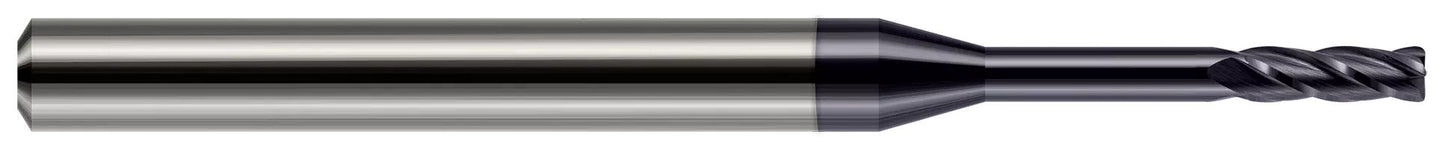 Photograph of a Harvey Tool 876112-C3 | 0.1875" (3/16) Cutter DIA x 0.0100" Radius x 0.5630" Length of Cut x 1.0000" (1) Reach Carbide Corner Radius End Mill, 4 Flutes, AlTiN Coated