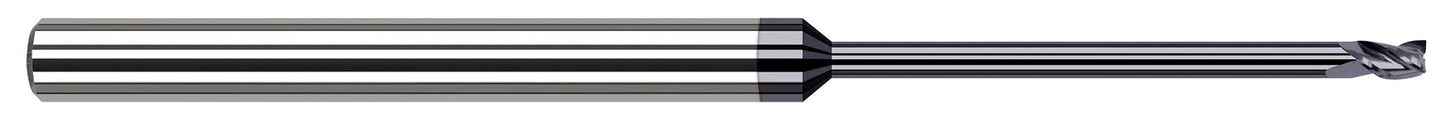 Photograph of a Harvey Tool 846850-C3 | 0.0500" Cutter DIA x 0.0750" Length of Cut x 0.4500" Reach Carbide Square End Mill, 3 Flutes, AlTiN Coated
