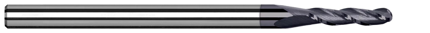 Photograph of a Harvey Tool 970624-C6 | 0.3750" (3/8) Cutter DIA x 1.1250" (1-1/8) Length of Cut Carbide Ball End Mill for Exotic Alloys, 4 Flutes, AlTiN Nano Coated