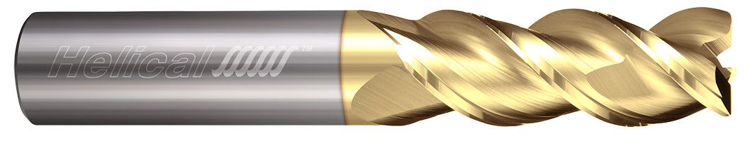 Photograph of a Helical Solutions 83691 |H45AL-R-30625-R.060 0.6250" (5/8) Cutter DIA x 0.6250" (5/8) Shank DIA x 0.0600" Radius x 1.6250" (1-5/8) Length of Cut x 3.5000" (3-1/2) Overall Length Carbide 45° Helix Corner Radius End Mill for Aluminum, 3 Flutes, Uncoated - (H45AL-R-30625-R.060)