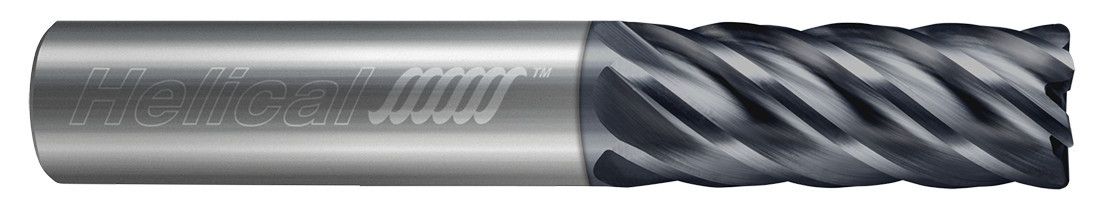 Photograph of a Helical Solutions 83319 |HEV-S-60500-R.010 0.5000" (1/2) Cutter DIA x 0.5000" (1/2) Shank DIA x 0.0100" Radius x 0.6250" (5/8) Length of Cut x 2.5000" (2-1/2) Overall Length Carbide Corner Radius End Mill for Steel, 6 Flutes, APLUS Coated - (HEV-S-60500-R.010)