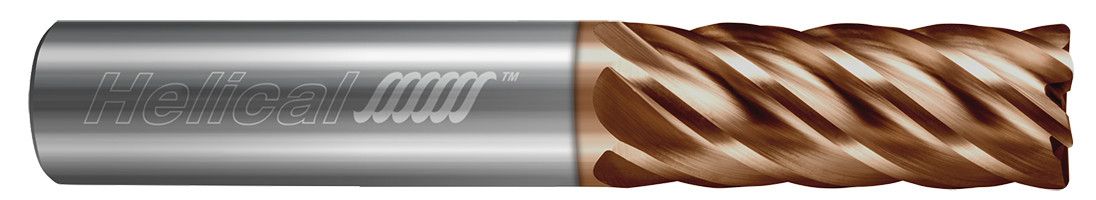 Photograph of a Helical Solutions 83357 |HEV-S-60750-R.250 0.7500" (3/4) Cutter DIA x 0.7500" (3/4) Shank DIA x 0.2500" (1/4) Radius x 1.0000" (1) Length of Cut x 3.0000" (3) Overall Length Carbide Corner Radius End Mill for Stainless and High Temp, 6 Flutes, TPLUS Coated - (HEV-S-60750-R.250)