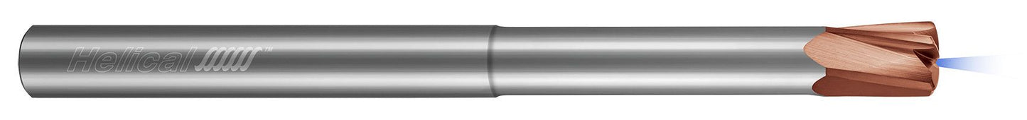 Photograph of a Helical Solutions 83736 |HFVC-RN-100-50375 0.3750" (3/8) Cutter DIA x 0.3750" (3/8) Shank DIA x 0.3750" (3/8) Length of Cut x 6.0000" (6) Overall Length x 3.7500" (3-3/4) Reach Carbide Coolant Through High Feed End Mill, 5 Flutes, TPLUS Coated - (HFVC-RN-100-50375)