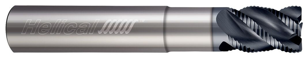 Photograph of a Helical Solutions 82873 |HXVR-RN-M-40500-R.040 0.5000" (1/2) Cutter DIA x 0.5000" (1/2) Shank DIA x 0.0400" Radius x 0.6250" (5/8) Length of Cut x 4.0000" (4) Overall Length x 2.2500" (2-1/4) Reach Carbide Corner Radius End Mill for Steel, 4 Flutes, APLUS Coated - (HXVR-RN-M-40500-R.040)