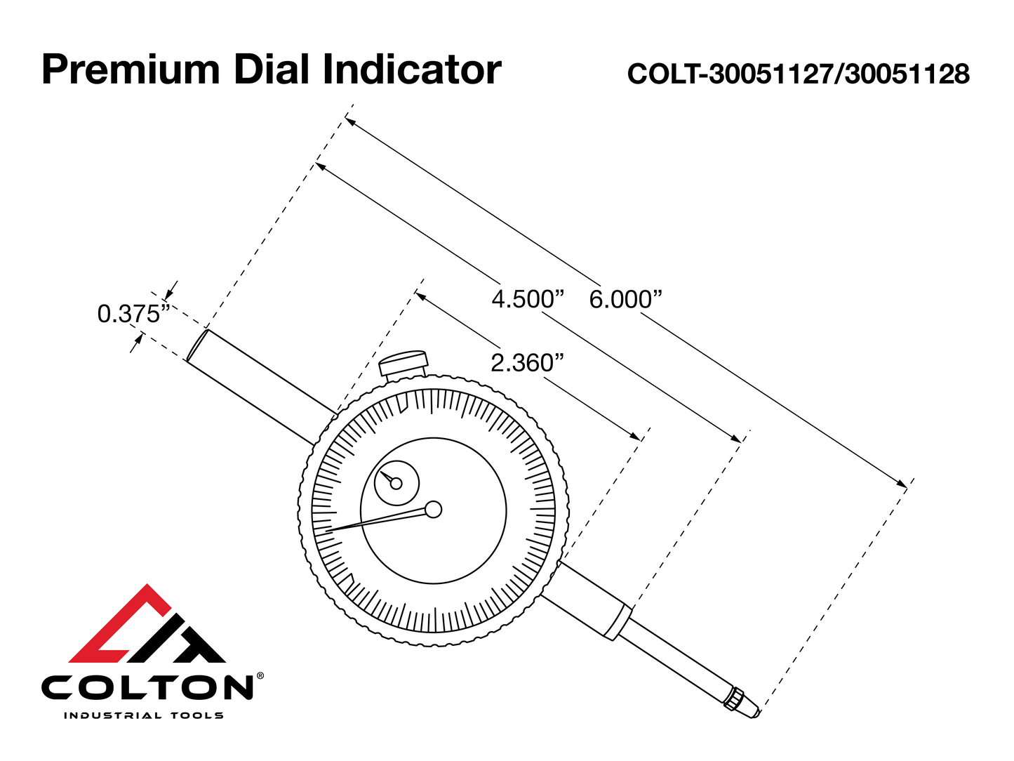 Colton Industrial Tools 42000 | Colton 1" Dial Indicator 0.001" Graduation w/ Flat and Lug back and Case, Black