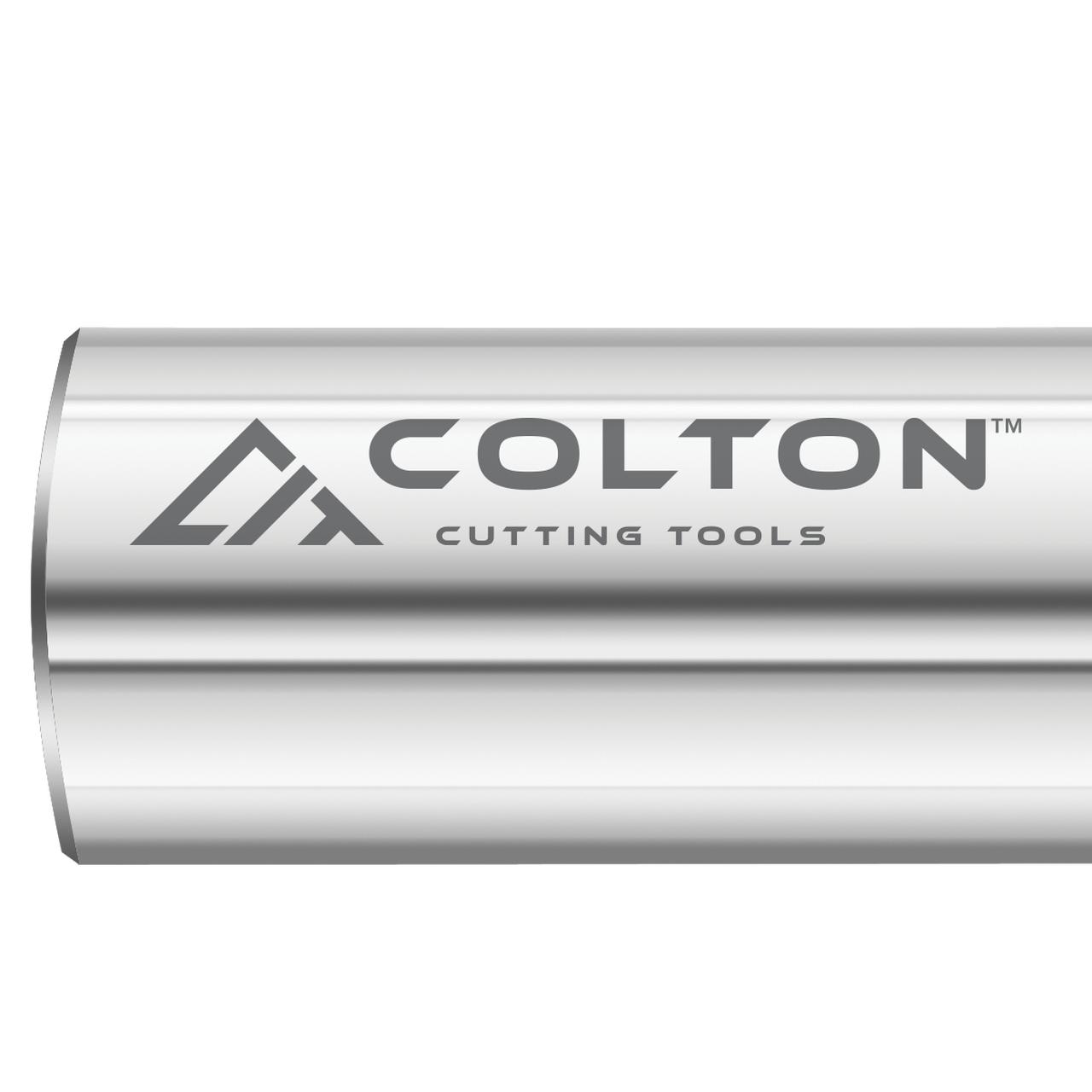 An image of the Colton Industrial Tools logo etched onto an end mill.