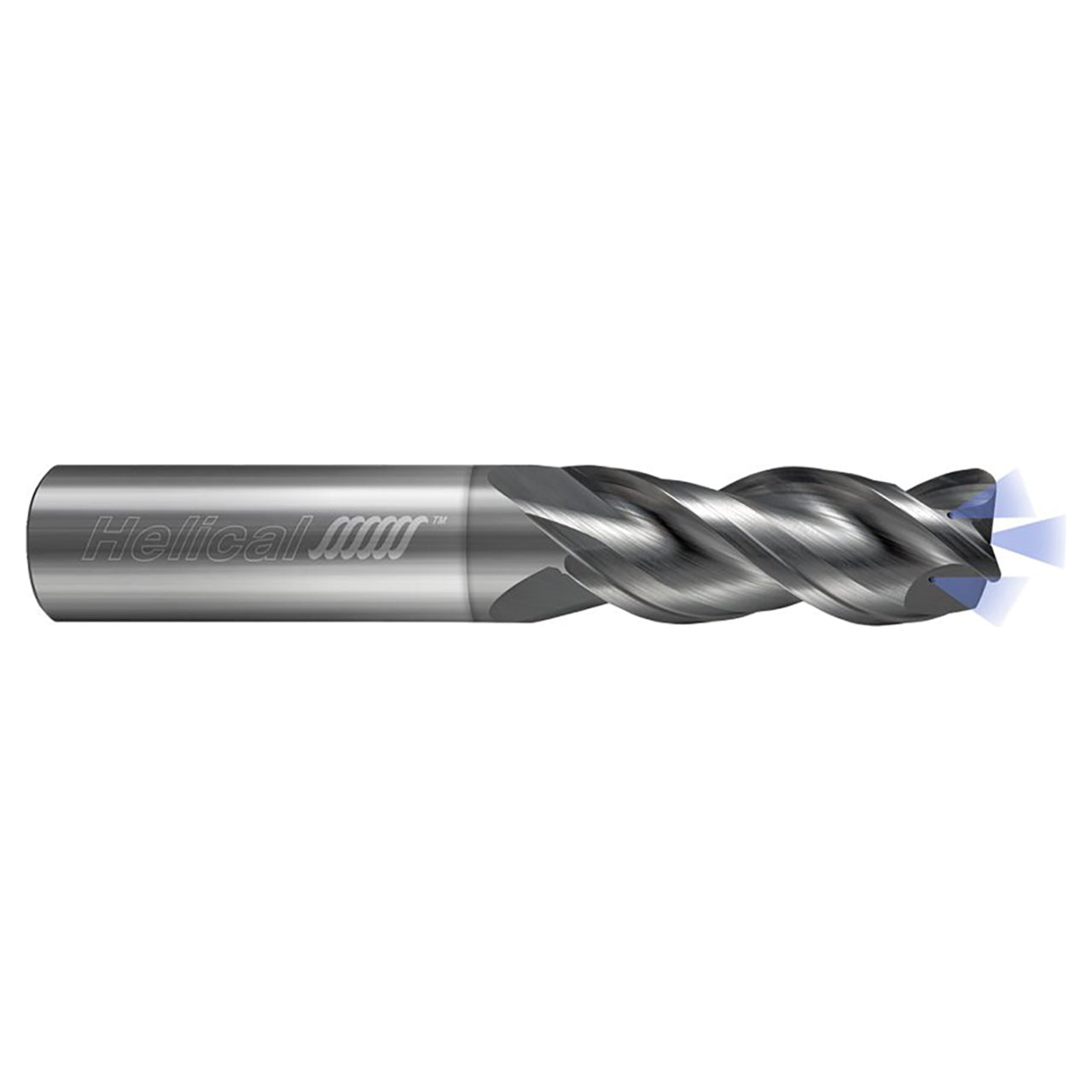 Helical Solutions 88098 | H40ALVC-3 0.2500" Diameter x 0.2500" Shank x 2.0000" OAL x 0.0150" Radius 3 Flute Nplus Coated Corner Radius End Mill
