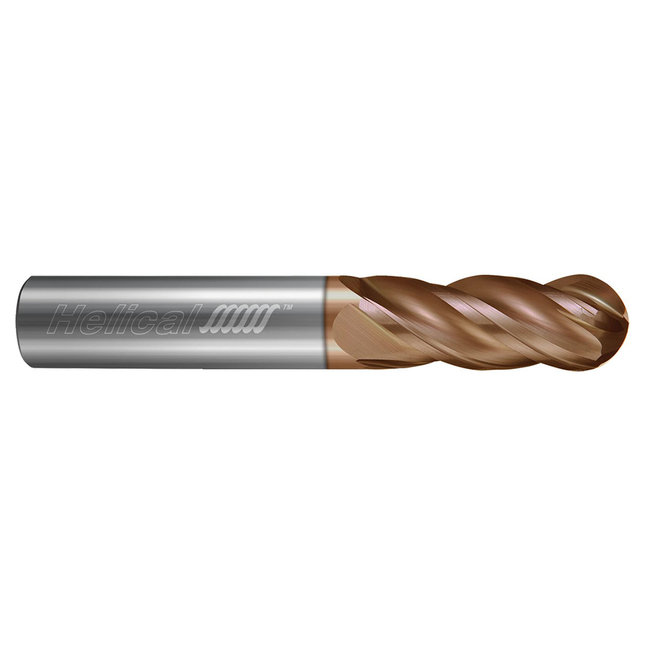 Helical Solutions 88184 | HSV-4 0.3125" Diameter x 0.3125" Shank x 4.0000" OAL x 2.1250" LOC 4 Flute Tplus Coated Ball End Mill