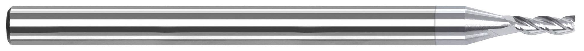 Photograph of a Harvey Tool 857262-C4 | 0.0620" (1/16) Cutter DIA x 0.2500" (1/4) Length of Cut Carbide Square End Mill for Aluminum Alloys, 3 Flutes, Amorphous Diamond Coated