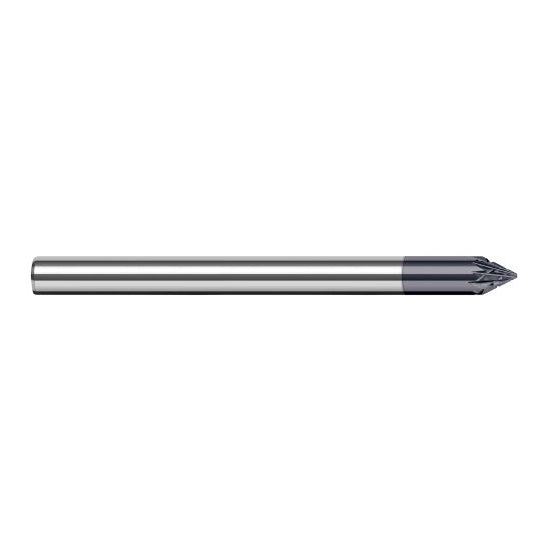 Harvey Tool 58145-C3 | 45 Degree Angle per Side 0.0570" LOC x 0.1250" Shank AlTiN Coated Solid Carbide Deburring Chamfer Mill