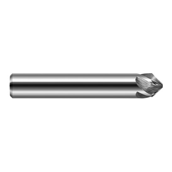 Harvey Tool 867616 | 60 Degree Angle per Side 0.0570" LOC x 0.2500" Shank Uncoated Solid Carbide Deburring Chamfer Mill