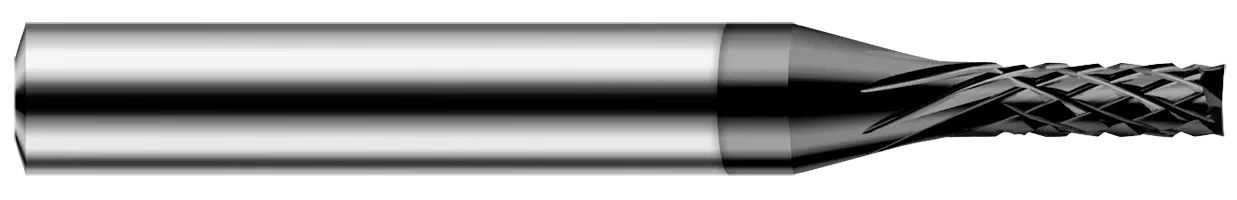 Photograph of a Harvey Tool 799016 | 0.2500" (1/4) Cutter DIA x 0.7500" (3/4) Length of Cut Carbide Diamond Cut End Mill, 10 RH Teeth, 12 LH Teeth, CVD Diamond 4Âµm