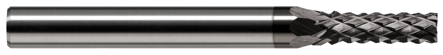 Photograph of a Harvey Tool 798516-C4 | 0.2500" (1/4) Cutter DIA x 0.7500" (3/4) Length of Cut Carbide Diamond Cut End Mill, 10 RH Teeth, 12 LH Teeth, Amorphous Diamond Coated
