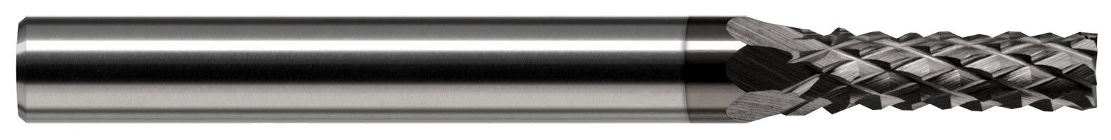 Photograph of a Harvey Tool 798493 | 0.0930" (3/32) Cutter DIA x 0.2790" Length of Cut Carbide Diamond Cut End Mill, 7 RH Teeth, 9 LH Teeth
