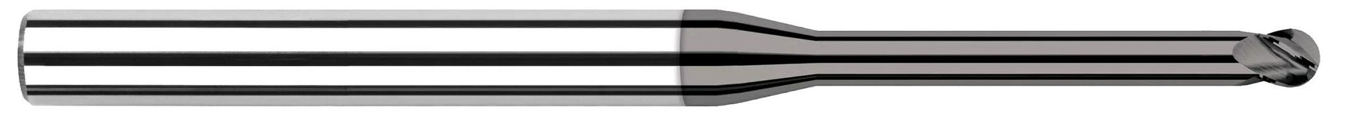 Photograph of a Harvey Tool 795208 | 0.1250" (1/8) Cutter DIA x 0.1870" (3/16) Length of Cut x 0.7500" (3/4) Reach Carbide Ball End Mill, 4 Flutes, CVD Diamond 9Âµm