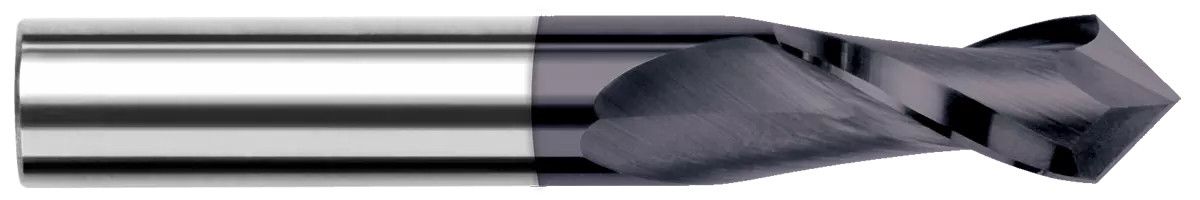 Photograph of a Harvey Tool 46516-C8 | 0.2500" (1/4) Cutter DIA x 0.7500" (3/4) Length of Cut x 90Â° included Carbide Drill/End Mill, 2 Flutes, TiB2 Coated