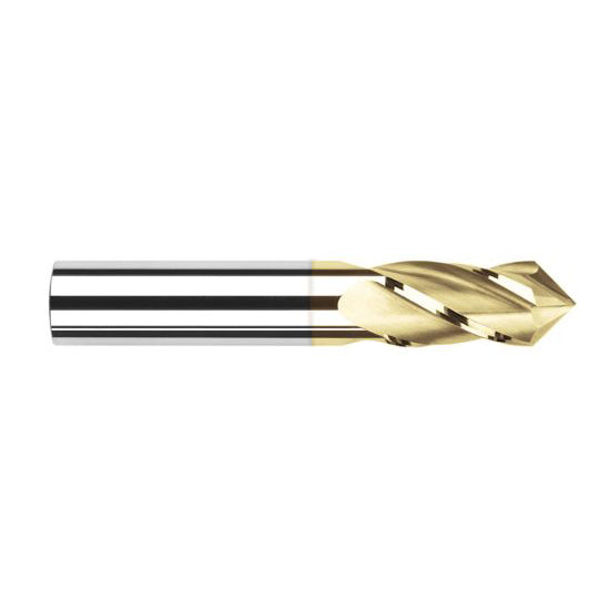 Harvey Tool 15332-C1 | 1/2" Diameter x 1/2" Shank x 1" LOC 90 Degree Point Angle 4FL TiN Coated Solid Carbide Drill Mill