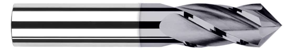 Photograph of a Harvey Tool 817208 | 0.1250" (1/8) Cutter DIA x 0.5000" (1/2) Length of Cut x 140Â° included Carbide Drill/End Mill, 4 Flutes