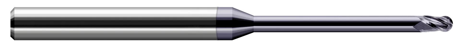 Photograph of a Harvey Tool 801408 | 0.1250" (1/8) Cutter DIA x 0.1870" (3/16) Length of Cut x 1.0000" (1) Reach Carbide Ball End Mill, 4 Flutes