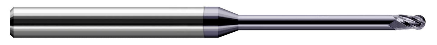 Photograph of a Harvey Tool 801393 | 0.0930" (3/32) Cutter DIA x 0.1400" (9/64) Length of Cut x 0.7500" (3/4) Reach Carbide Ball End Mill, 4 Flutes