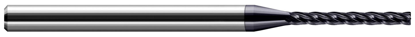 Photograph of a Harvey Tool 801131 | 0.0310" (1/32) Cutter DIA x 0.0050" Radius x 0.1875" (3/16) Length of Cut Carbide Corner Radius End Mill, 4 Flutes