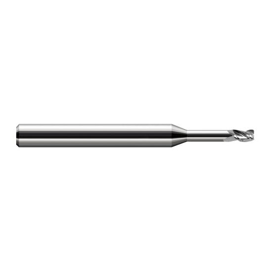 Harvey Tool 953612 | 3/16" Diameter x 3/16" Shank x 9/32" LOC x 3" OAL 0.0200" Radius Uncoated Carbide Corner Radius End Mill
