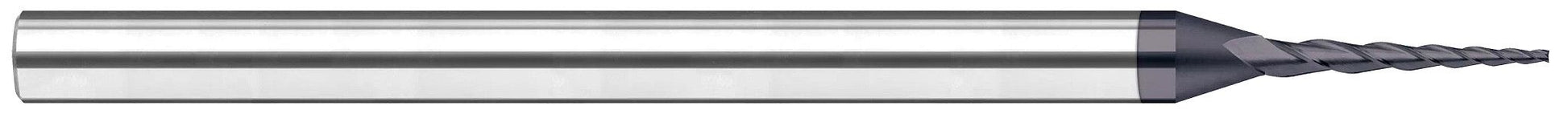Photograph of a Harvey Tool 799245-C6 | 0.0450" Cutter DIA x 0.3600" Length of Cut Carbide Tapered Square End Mill, 3 Flutes, AlTiN Nano Coated