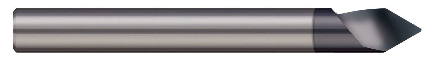 Photograph of a Harvey Tool 824708-C8 | 0.1250" (1/8) Shank DIA x 0.0100" Flat x 60Â° included Carbide Helical Tipped Engraver, 1 Flute, TiB2 Coated
