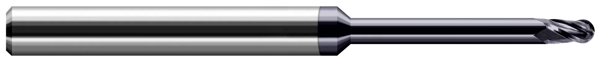 Photograph of a Harvey Tool 797531-C6 | 0.0310" (1/32) Cutter DIA x 0.0460" Length of Cut x 0.1870" (3/16) Reach Carbide Ball End Mill for Exotic Alloys, 4 Flutes, AlTiN Nano Coated