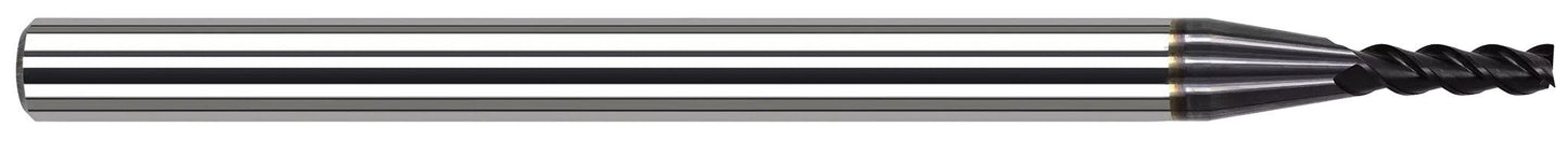 Photograph of a Harvey Tool 795531-C6 | 0.0310" (1/32) Cutter DIA x 0.0050" Radius x 0.0470" (3/64) Length of Cut Carbide Corner Radius End Mill for Exotic Alloys, 4 Flutes, AlTiN Nano Coated