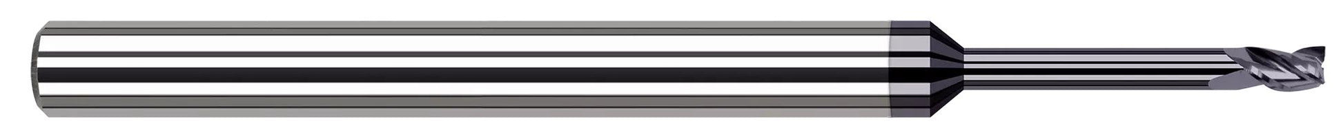 Photograph of a Harvey Tool 895547-C6 | 0.0470" (3/64) Cutter DIA x 0.0710" Length of Cut x 0.2810" (9/32) Reach Carbide Square End Mill for Exotic Alloys, 3 Flutes, AlTiN Nano Coated