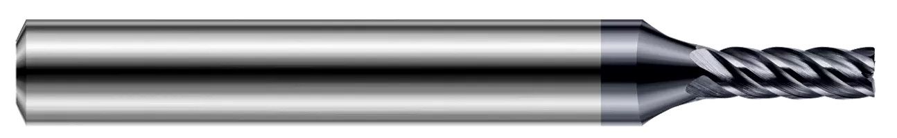 Photograph of a Harvey Tool 798008-C6 | 0.1250" (1/8) Cutter DIA x 0.0150" (1/64) Radius x 0.1870" (3/16) Length of Cut Carbide Corner Radius End Mill for Hardened Steels, 5 Flutes, AlTiN Nano Coated