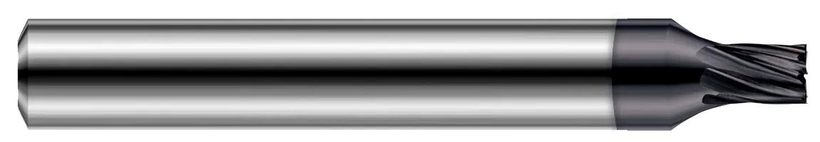 Photograph of a Harvey Tool 797808-C6 | 0.1250" (1/8) Cutter DIA x 0.6250" (5/8) Length of Cut Carbide Square End Mill for Hard Milling, 7 Flutes, AlTiN Nano Coated