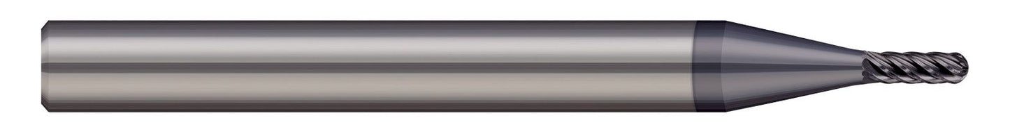 Photograph of a Harvey Tool 798178-C6 | 0.0780" (5/64) Cutter DIA x 0.1170" Length of Cut Carbide Ball End Mill for Hardened Steels, 6 Flutes, AlTiN Nano Coated