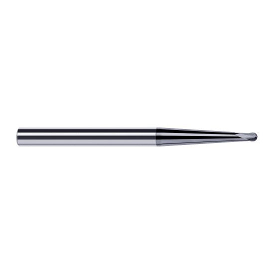 Harvey Tool 37708-C6 | 1/8" Diameter x 3/8" Shank x 0.1000" LOC x 4" OAL 2FL AlTiN Nano Coated Carbide Ball End Mill