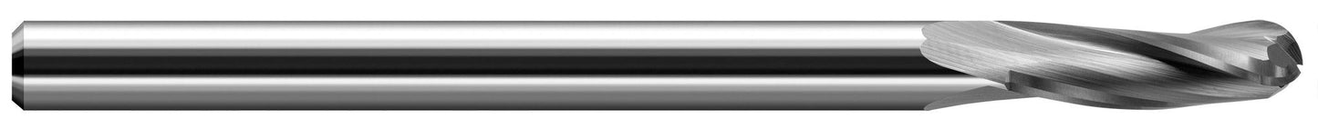 Photograph of a Harvey Tool 808824 | 0.3750" (3/8) Cutter DIA x 1.1250" (1-1/8) Length of Cut Carbide Ball Upcut End Mill High Finisher for Plastic, 3 Flutes