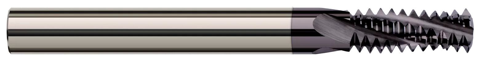 Photograph of a Harvey Tool 790414-C3 | 0.3630" Cutter DIA x 0.6800" Length of Cut Carbide Multi-Form 1/4, 3/8 NPT Thread Milling Cutter, 4 Flutes, AlTiN Coated