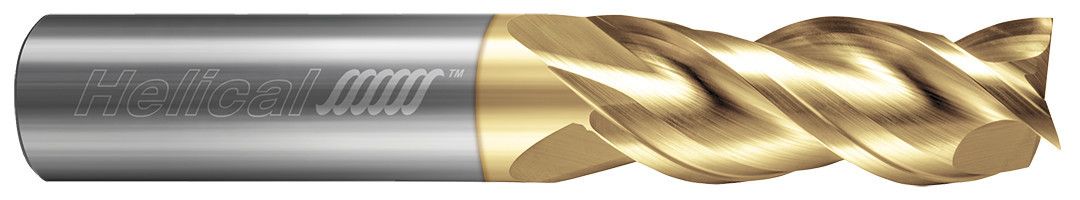 Photograph of a Helical Solutions 83523 |H40ALV-X-30250 0.2500" (1/4) Cutter DIA x 0.2500" (1/4) Shank DIA x 1.7500" (1-3/4) Length of Cut x 4.0000" (4) Overall Length Carbide 40Â° Helix Square End Mill for Aluminum, 3 Flutes, Uncoated - (H40ALV-X-30250)