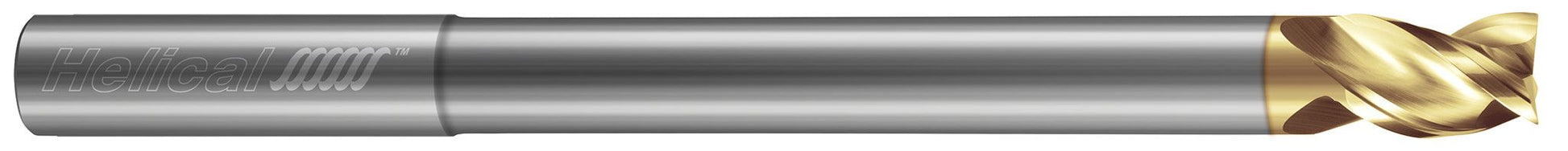 Photograph of a Helical Solutions 83560 |H40ALV-RN-L-30250 0.2500" (1/4) Cutter DIA x 0.2500" (1/4) Shank DIA x 0.3750" (3/8) Length of Cut x 4.5000" (4-1/2) Overall Length x 3.0000" (3) Reach Carbide 40Â° Helix Square End Mill for Aluminum, 3 Flutes, ZPLUS Coated - (H40ALV-RN-L-30250)