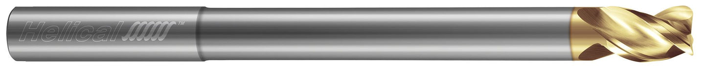 Photograph of a Helical Solutions 82829 |H40ALV-RN-ML-30250-R.060 0.2500" (1/4) Cutter DIA x 0.2500" (1/4) Shank DIA x 0.0600" Radius x 0.3750" (3/8) Length of Cut x 4.0000" (4) Overall Length x 2.5000" (2-1/2) Reach Carbide 40Â° Helix Corner Radius End Mill for Aluminum, 3 Flutes, Uncoated - (H40ALV-RN-ML-30250-R.060)