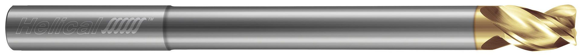 Photograph of a Helical Solutions 82835 |H40ALV-RN-ML-30375-R.090 0.3750" (3/8) Cutter DIA x 0.3750" (3/8) Shank DIA x 0.0900" Radius x 0.5000" (1/2) Length of Cut x 5.0000" (5) Overall Length x 2.5000" (2-1/2) Reach Carbide 40Â° Helix Corner Radius End Mill for Aluminum, 3 Flutes, Uncoated - (H40ALV-RN-ML-30375-R.090)