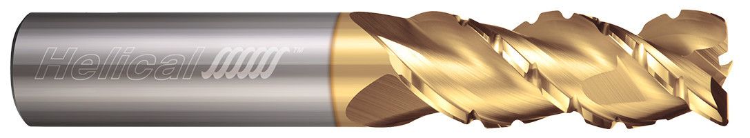 Photograph of a Helical Solutions 82744 |H45AL-C-L-30500-R.060 0.5000" (1/2) Cutter DIA x 0.5000" (1/2) Shank DIA x 0.0600" Radius x 2.0000" (2) Length of Cut x 4.0000" (4) Overall Length Carbide 45Â° Helix Corner Radius End Mill for Aluminum, 3 Flutes, ZPLUS Coated - (H45AL-C-L-30500-R.060)