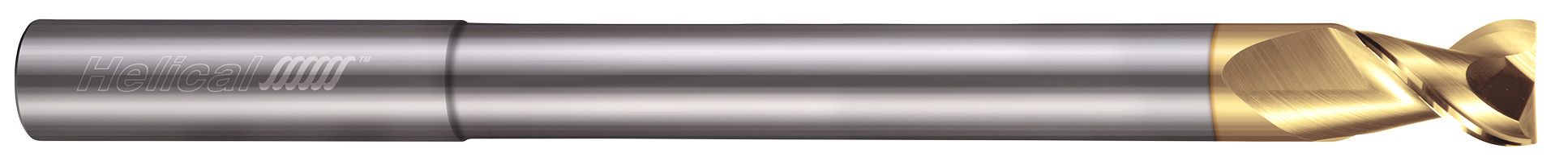 Photograph of a Helical Solutions 02467 |H45AL-RN-R-21000 1.0000" (1) Cutter DIA x 1.0000" (1) Shank DIA x 1.2500" (1-1/4) Length of Cut x 5.0000" (5) Overall Length x 2.6250" (2-5/8) Reach Carbide 45Â° Helix Square End Mill for Aluminum, 2 Flutes, ZPLUS Coated - (H45AL-RN-R-21000)