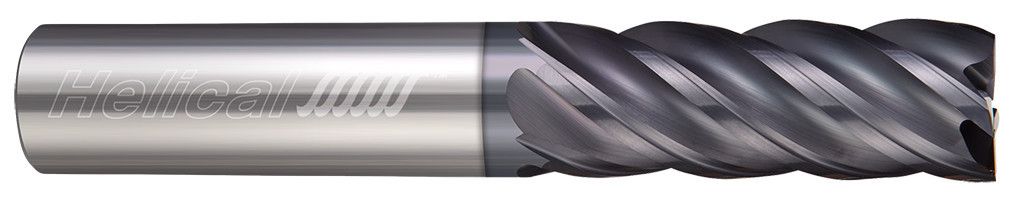 Photograph of a Helical Solutions 82947 |HEV-S-50750 0.7500" (3/4) Cutter DIA x 0.7500" (3/4) Shank DIA x 1.0000" (1) Length of Cut x 6.0000" (6) Overall Length Carbide Square End Mill for Steel, 5 Flutes, APLUS Coated - (HEV-S-50750)